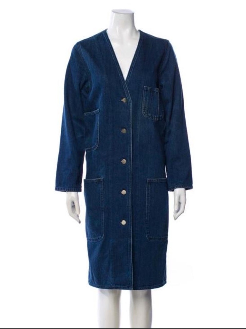 COS Long Denim V-Neck Coat | Dark Blue | US 2